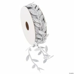 Promo 🔥 1" - Silver Leaf-Shaped Ribbon - 10 yds. ❤️