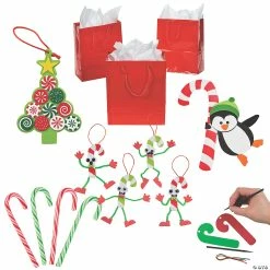 Budget 🧨 Christmas 🍬 Candy Cane Crafts with Gift Bag Kit for 12 - 72 Pc. 🔥